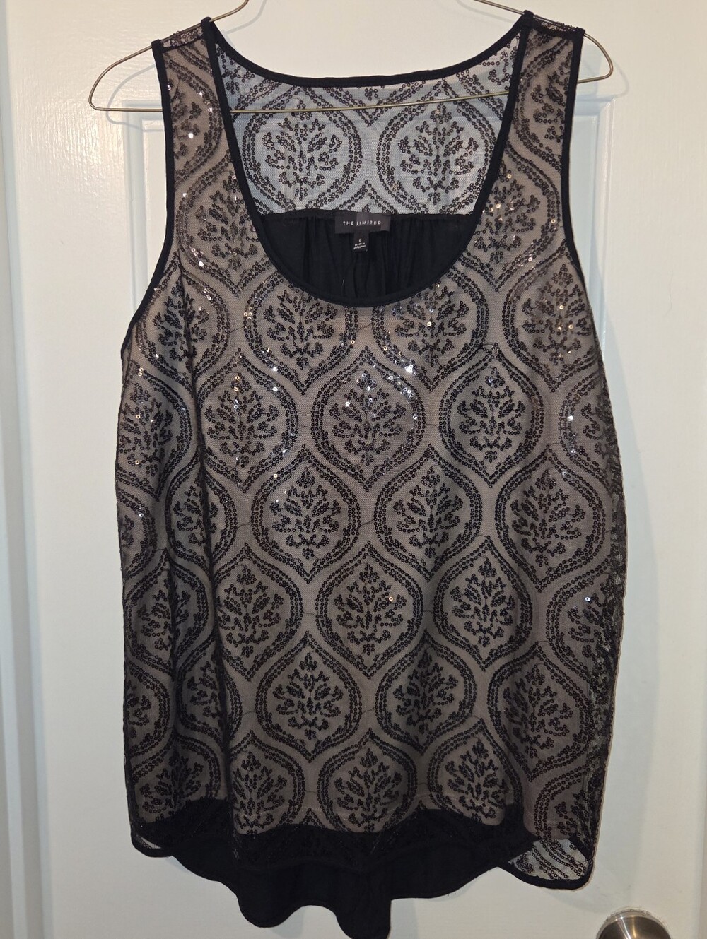 The Limited Women's Mesh Overlay With Sequins Sleeveless Blouse Tank Top Size L